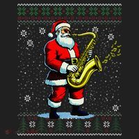 Santa Claus playing Saxophone Musical Ugly Christmas Sweater  Golf Towel thumb 3
