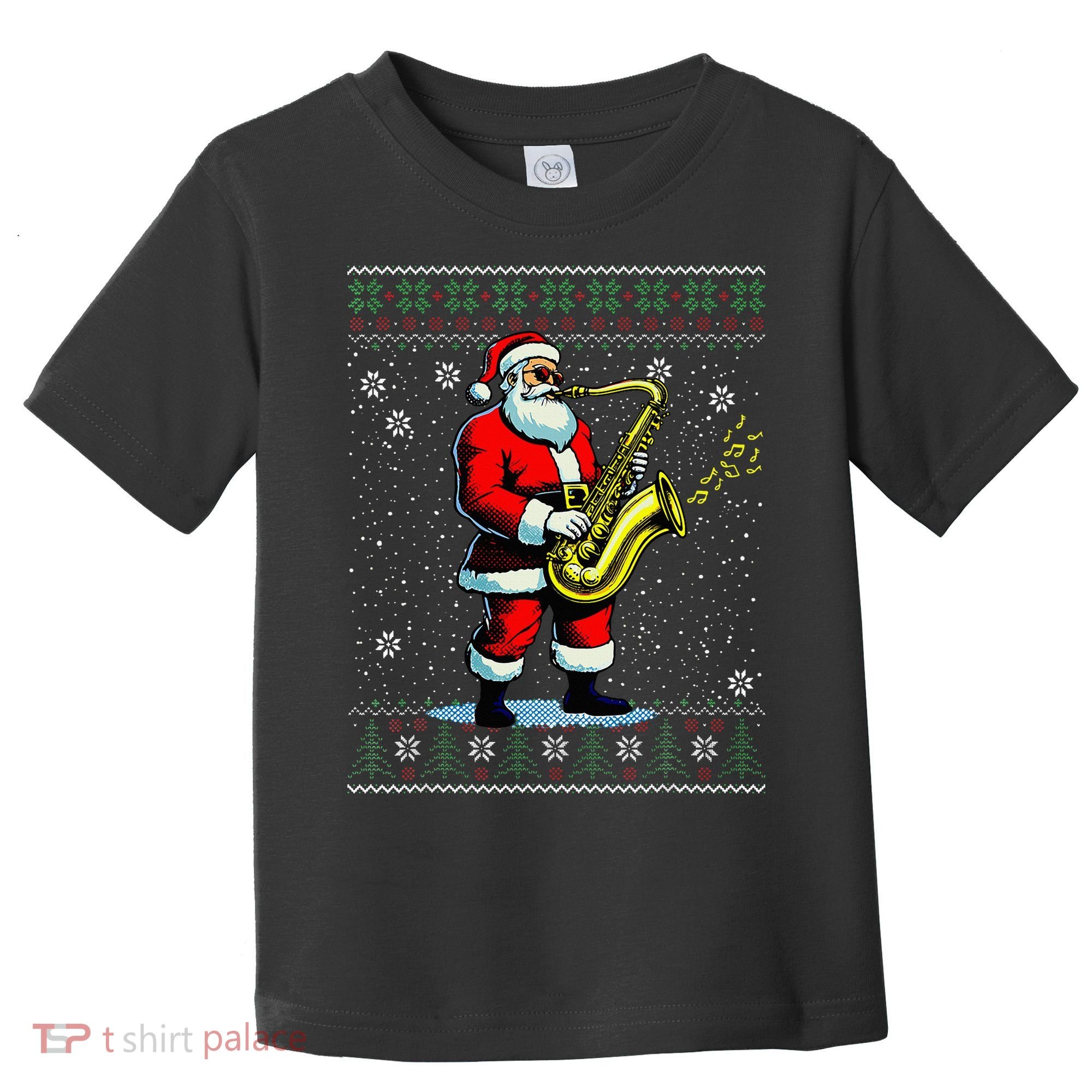 Santa Claus playing Saxophone Musical Ugly Christmas Sweater  Toddler T-Shirt