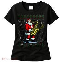 Santa Claus playing Saxophone Musical Ugly Christmas Sweater  Women's T-Shirt thumb 0