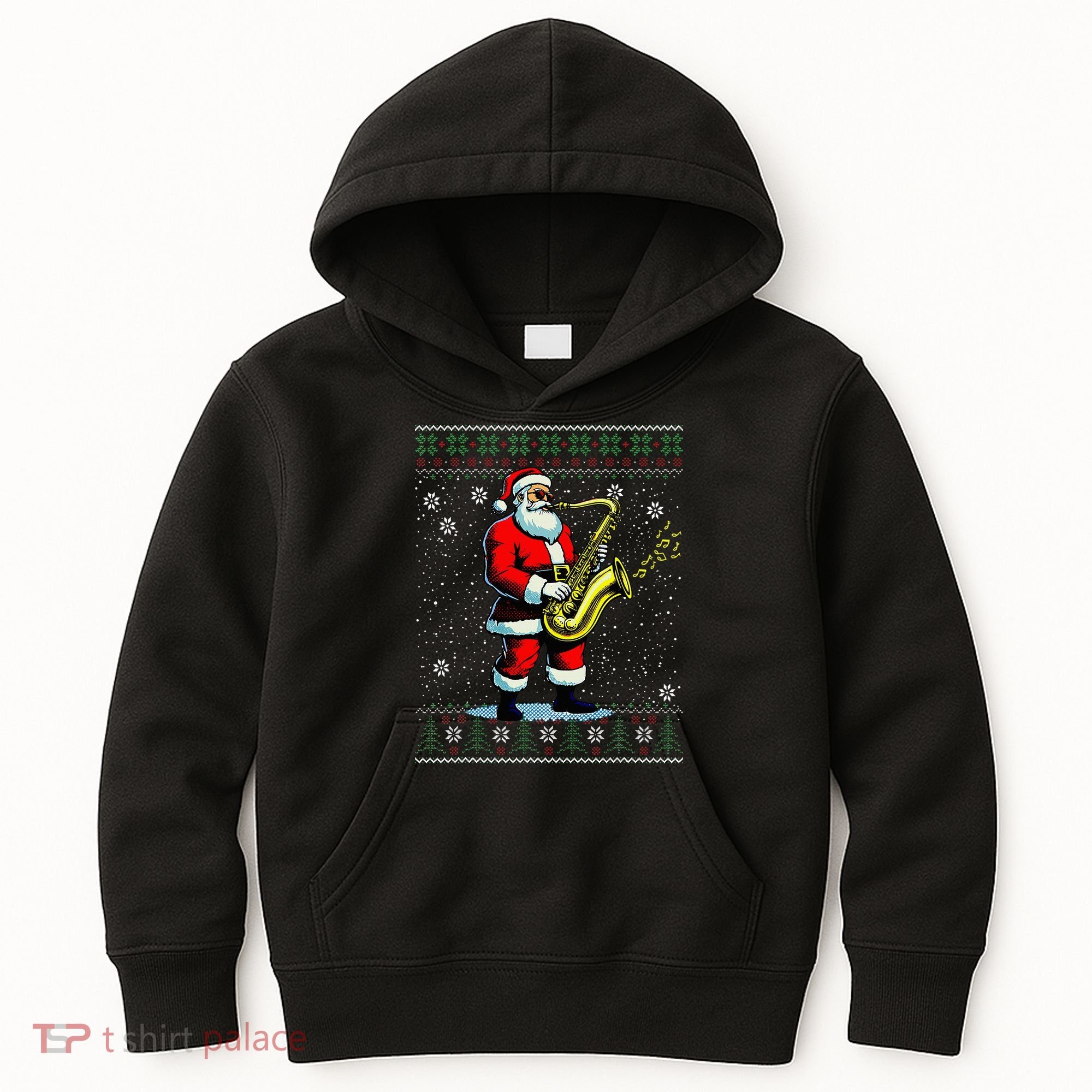 Santa Claus playing Saxophone Musical Ugly Christmas Sweater  Kids Hoodie