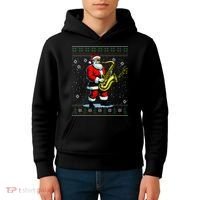 Santa Claus playing Saxophone Musical Ugly Christmas Sweater  Kids Hoodie thumb 4