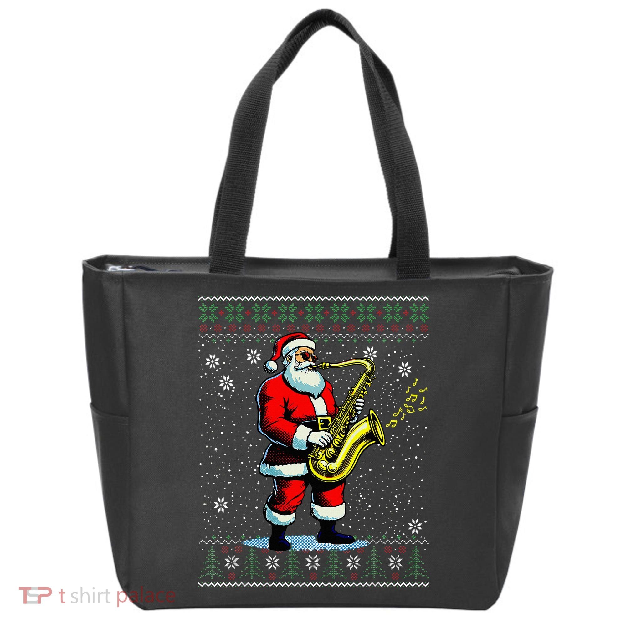 Santa Claus playing Saxophone Musical Ugly Christmas Sweater  Tote Bag