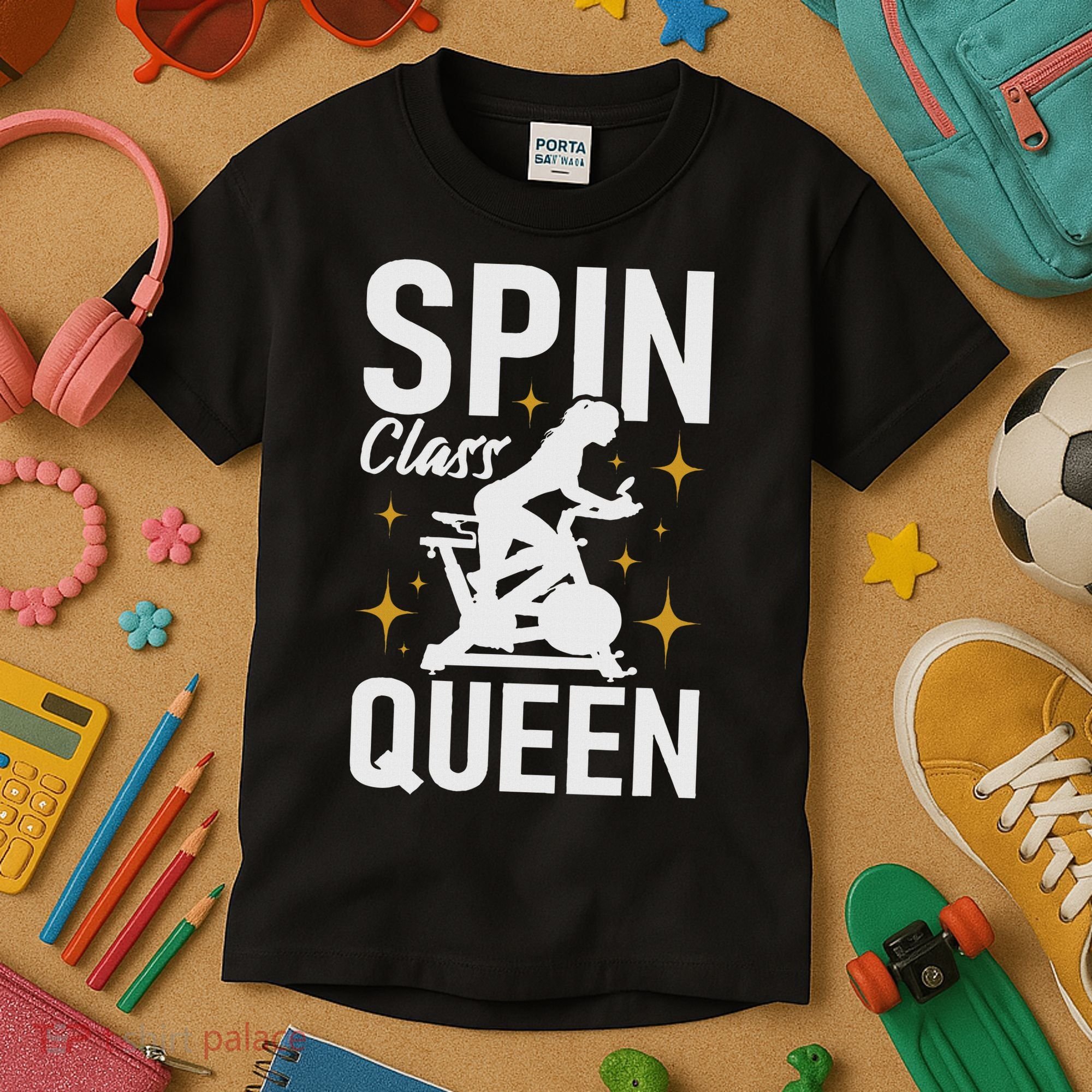 Spin Class Queen Cyclist Lover Indoor Spinning Gym Fitness Kids T-Shirt