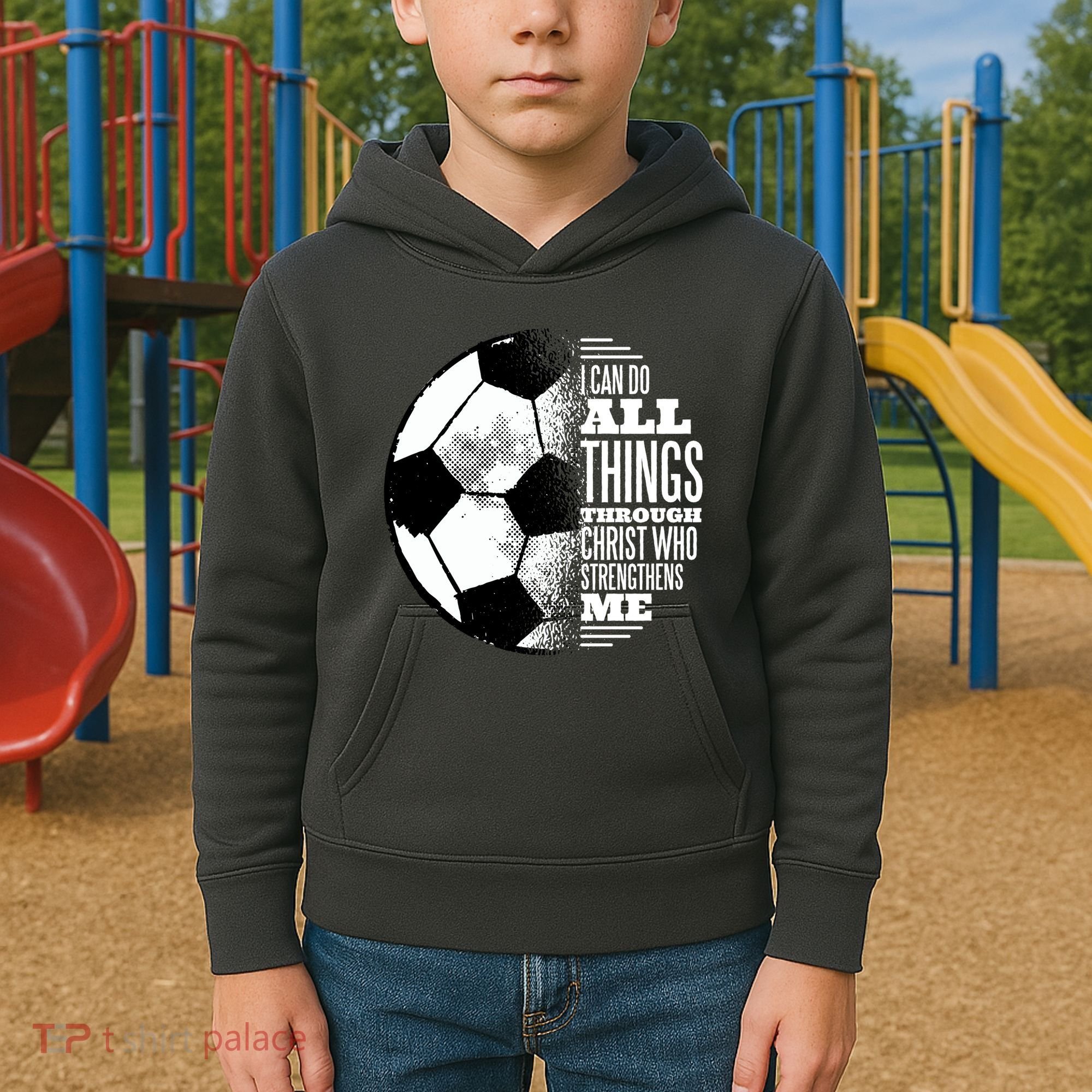Soccer Christ Quote Kids Hoodie
