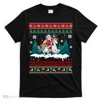 Santa Claus Riding On A Unicorn Ugly Christmas Funny T-Shirt thumb 0
