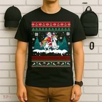 Santa Claus Riding On A Unicorn Ugly Christmas Funny T-Shirt thumb 6