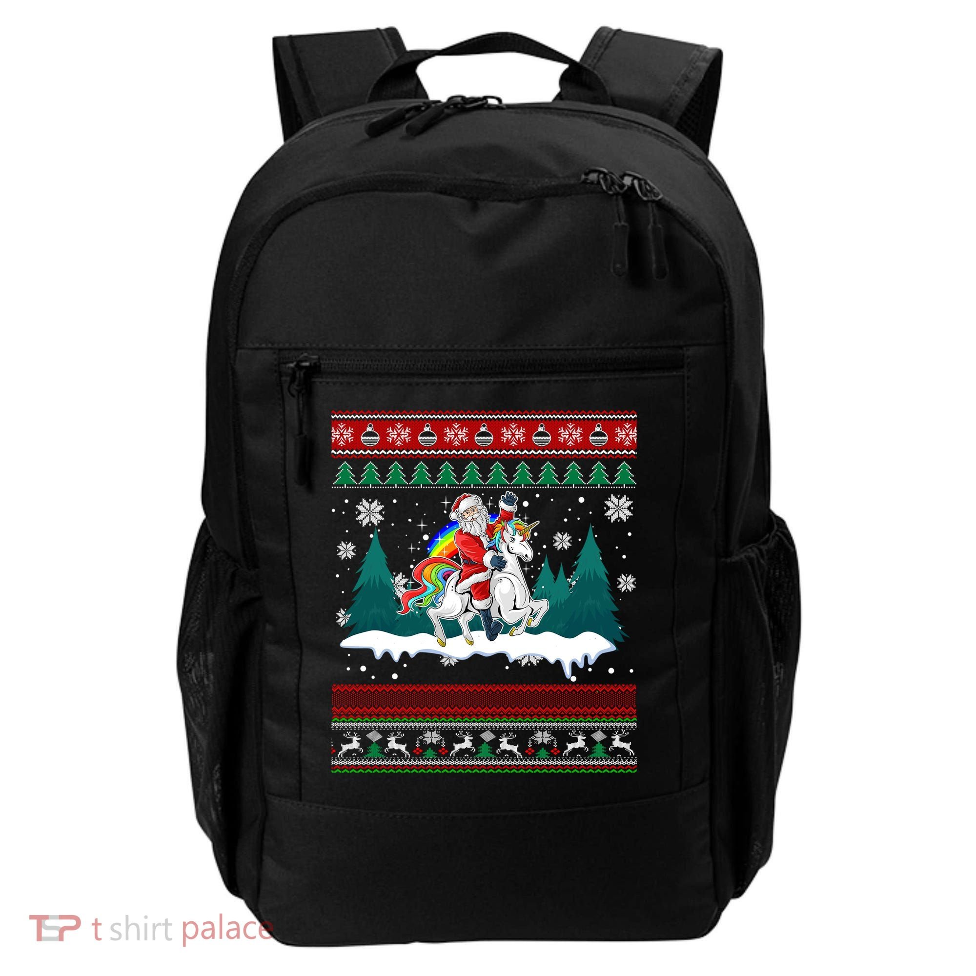 Santa Claus Riding On A Unicorn Ugly Christmas Funny Backpack