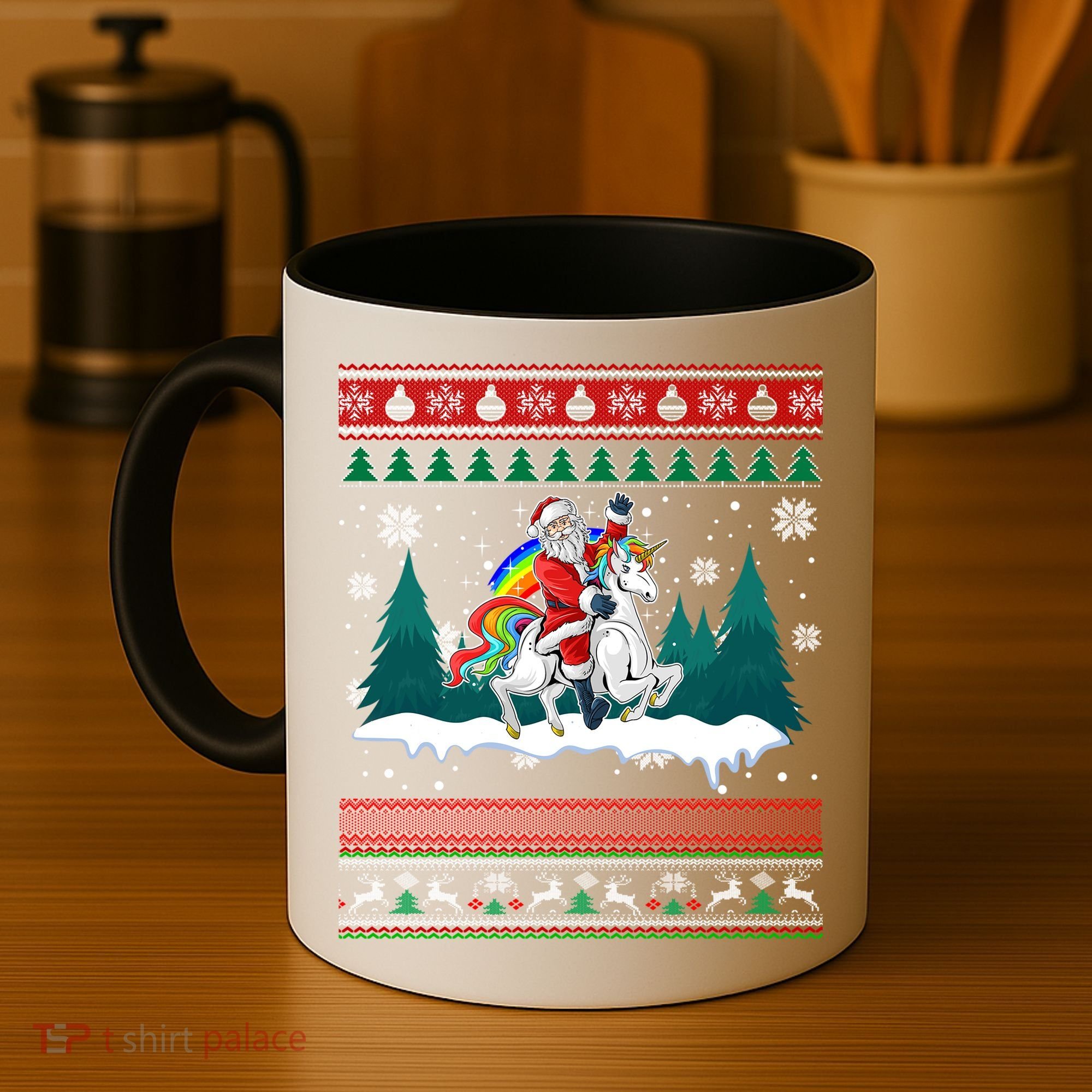 Santa Claus Riding On A Unicorn Ugly Christmas Funny Coffee Mug
