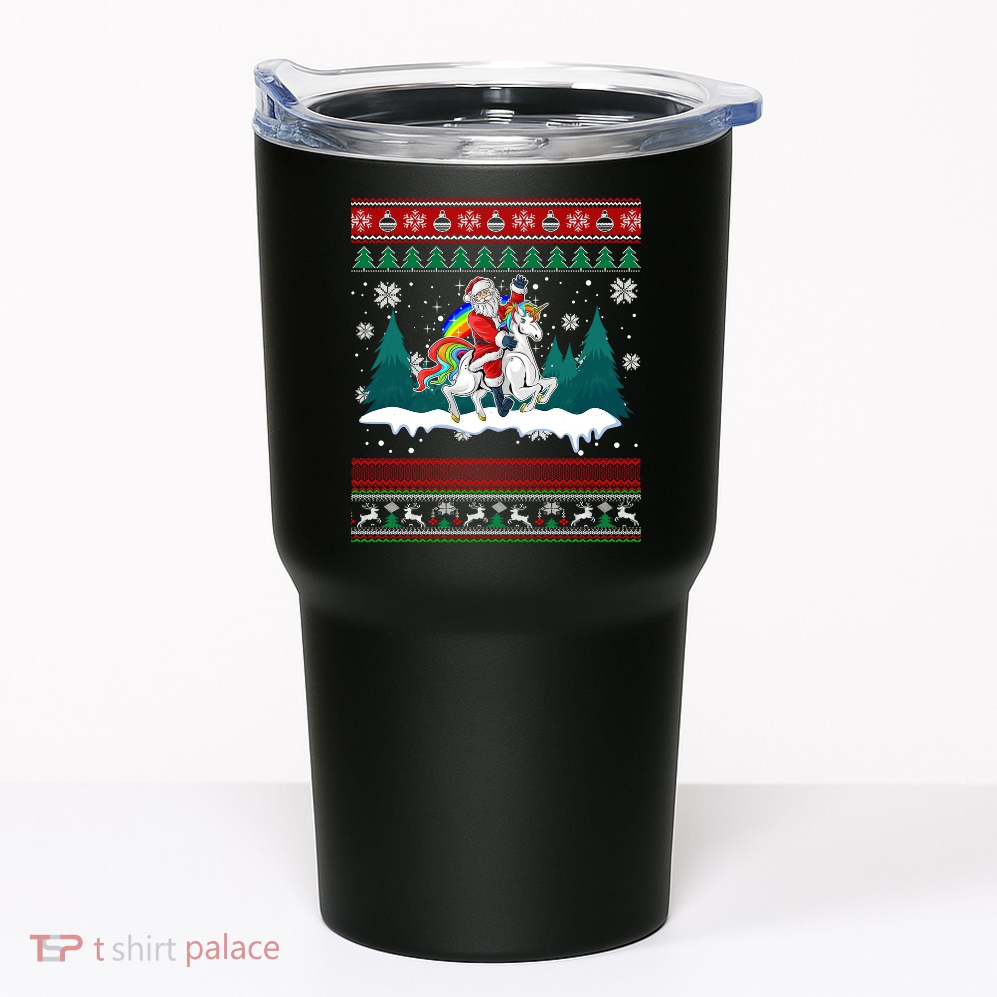 Santa Claus Riding On A Unicorn Ugly Christmas Funny Tumbler