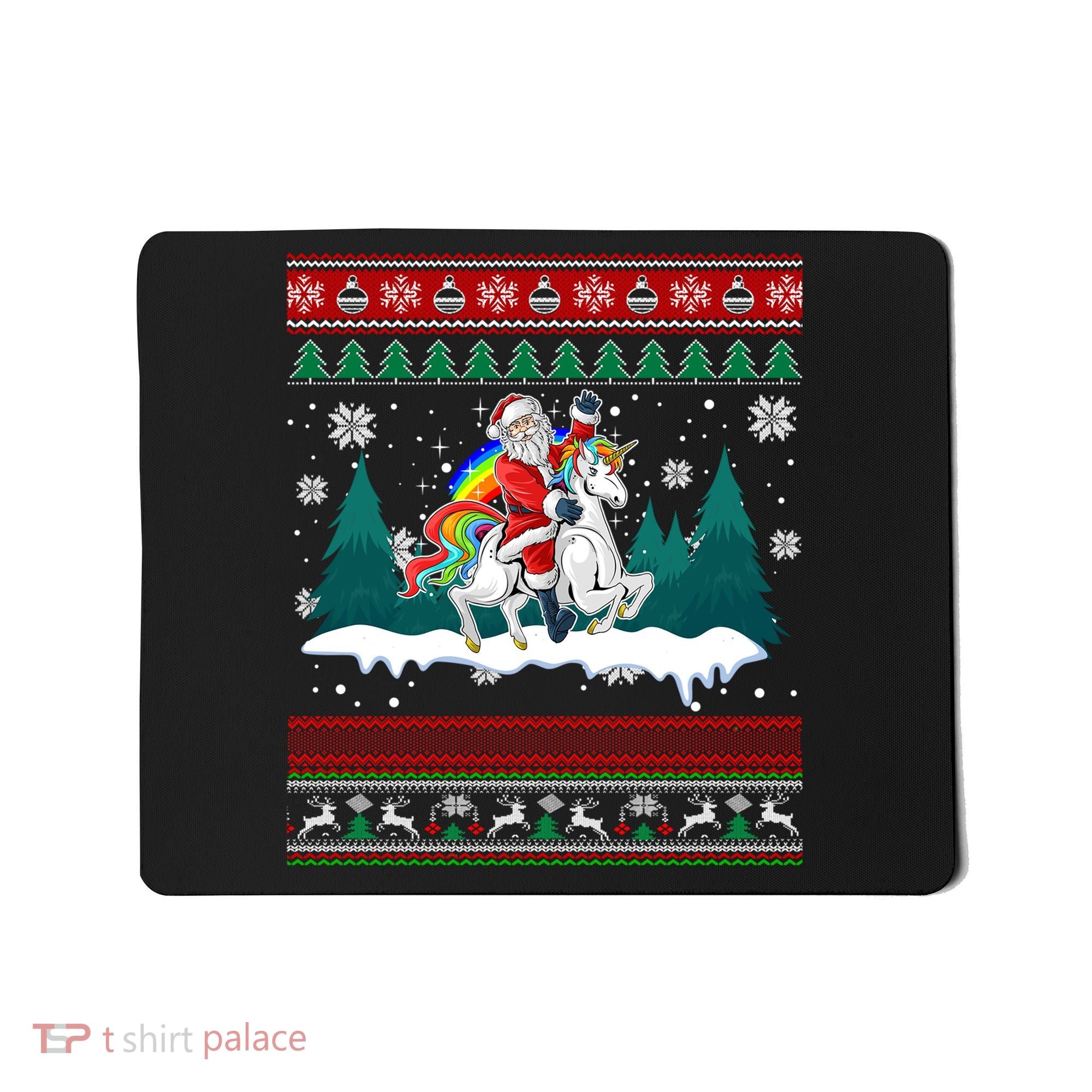 Santa Claus Riding On A Unicorn Ugly Christmas Funny Mousepad