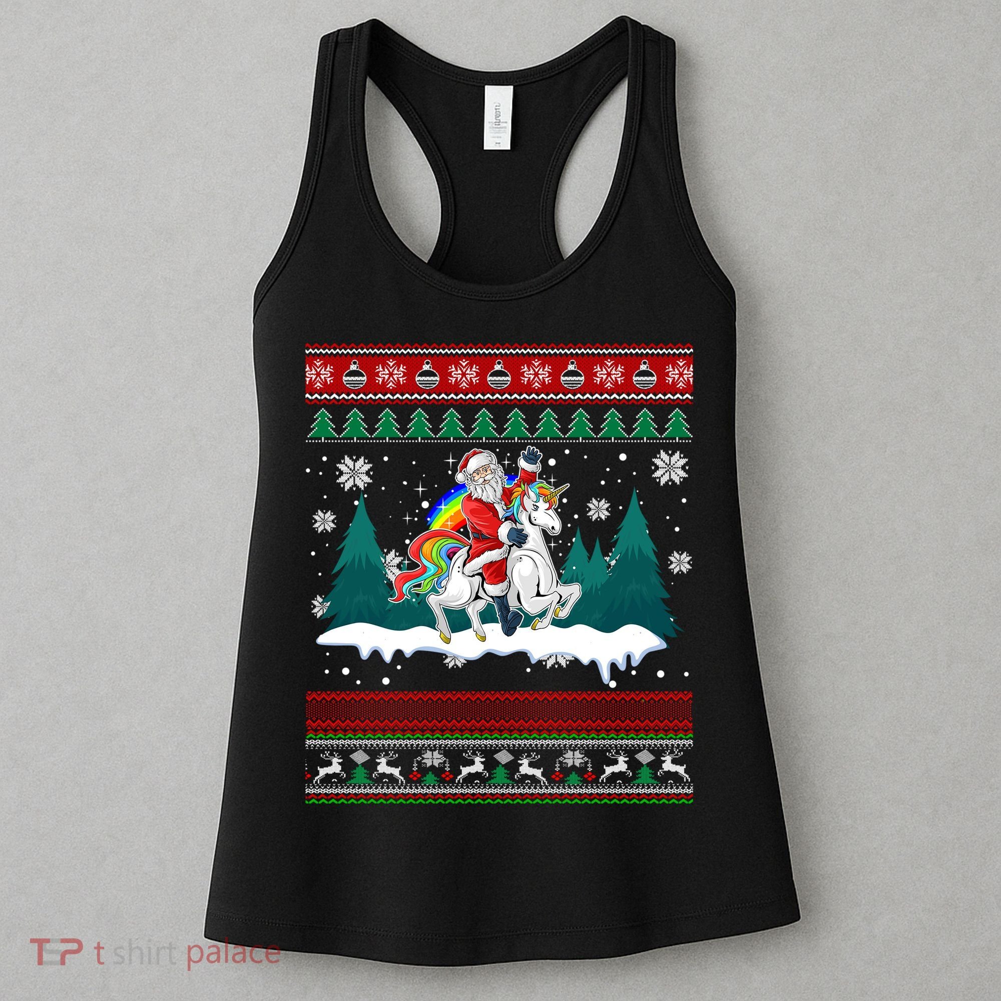 Santa Claus Riding On A Unicorn Ugly Christmas Funny Women's Tank Top