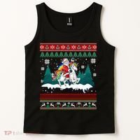 Santa Claus Riding On A Unicorn Ugly Christmas Funny Tank Top thumb 2