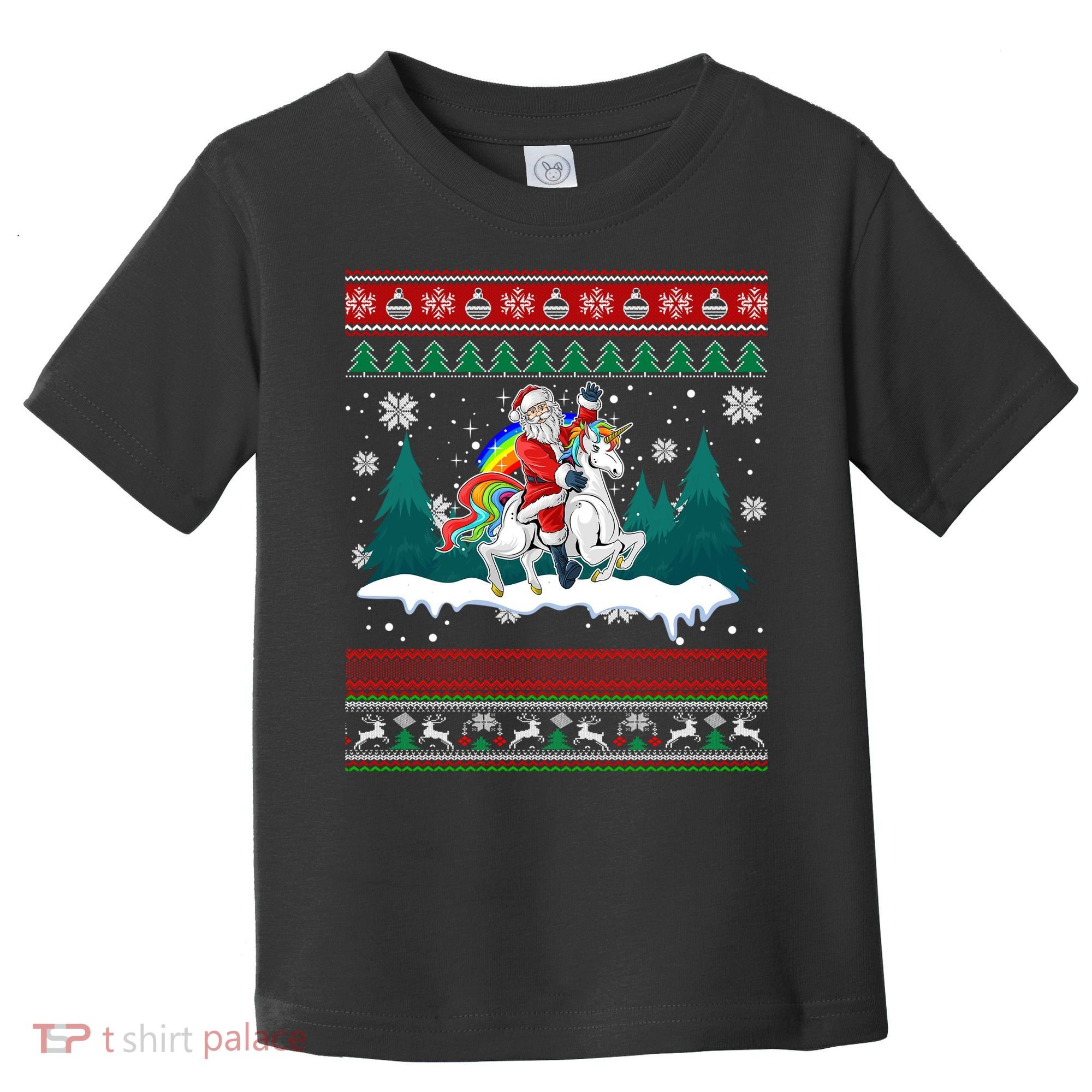 Santa Claus Riding On A Unicorn Ugly Christmas Funny Toddler T-Shirt