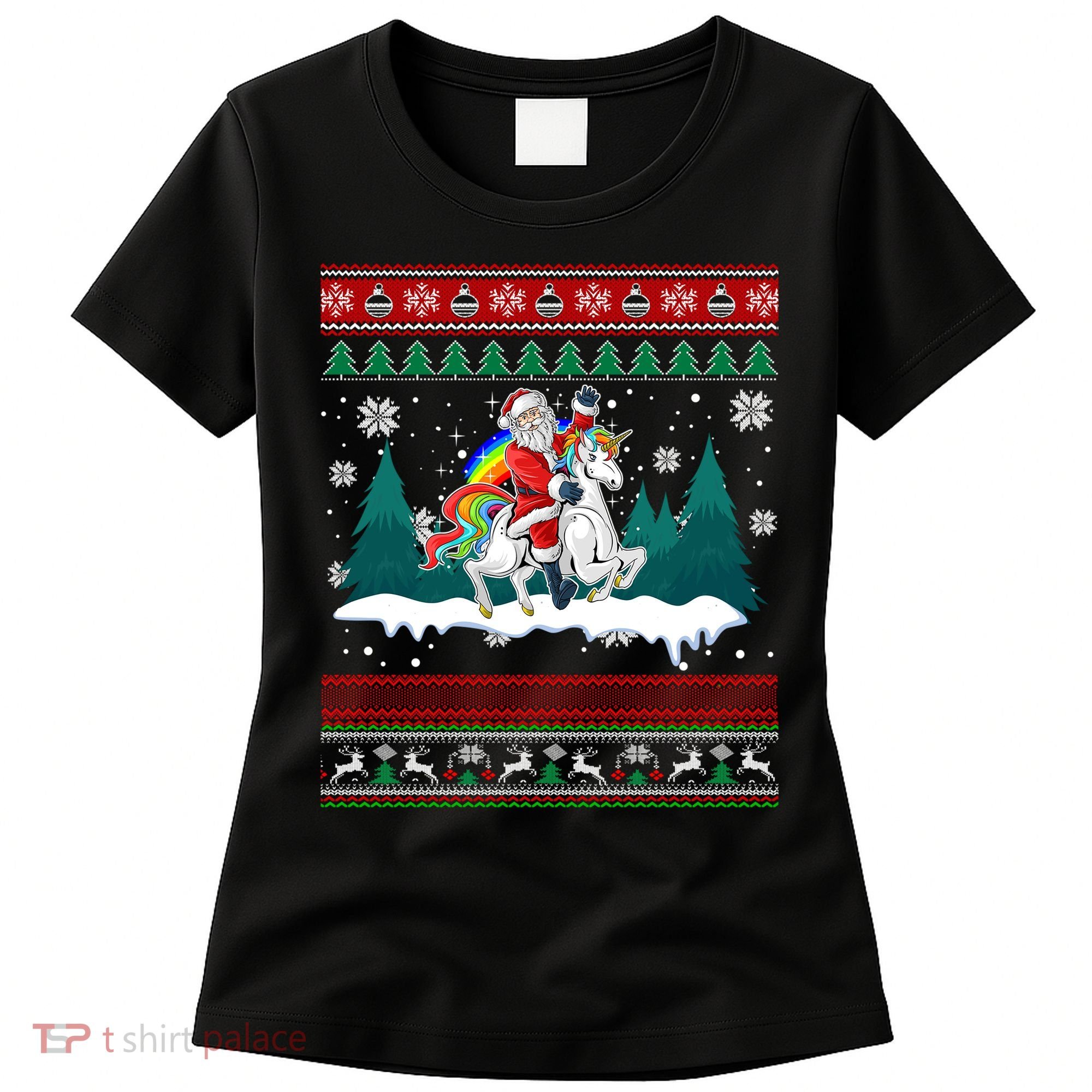 Santa Claus Riding On A Unicorn Ugly Christmas Funny Women's T-Shirt