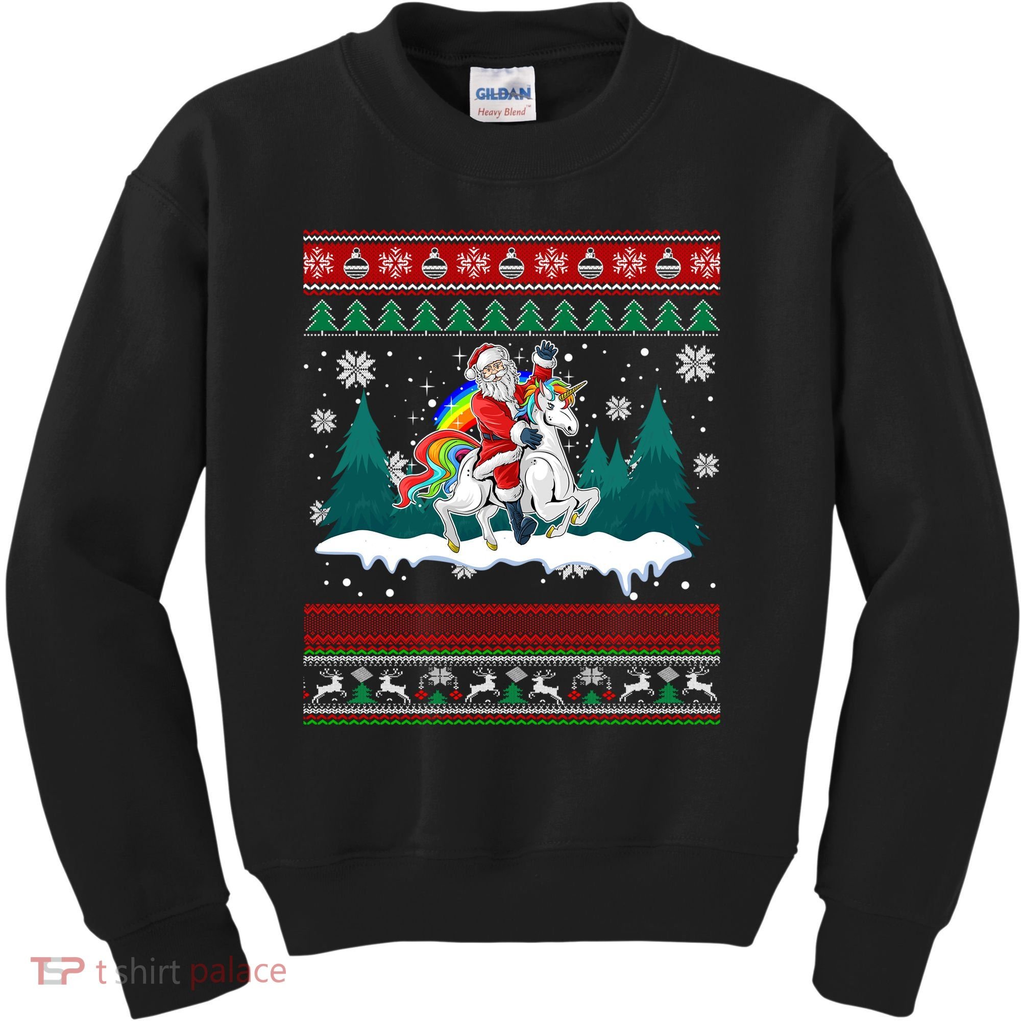 Santa Claus Riding On A Unicorn Ugly Christmas Funny Kids Sweatshirt