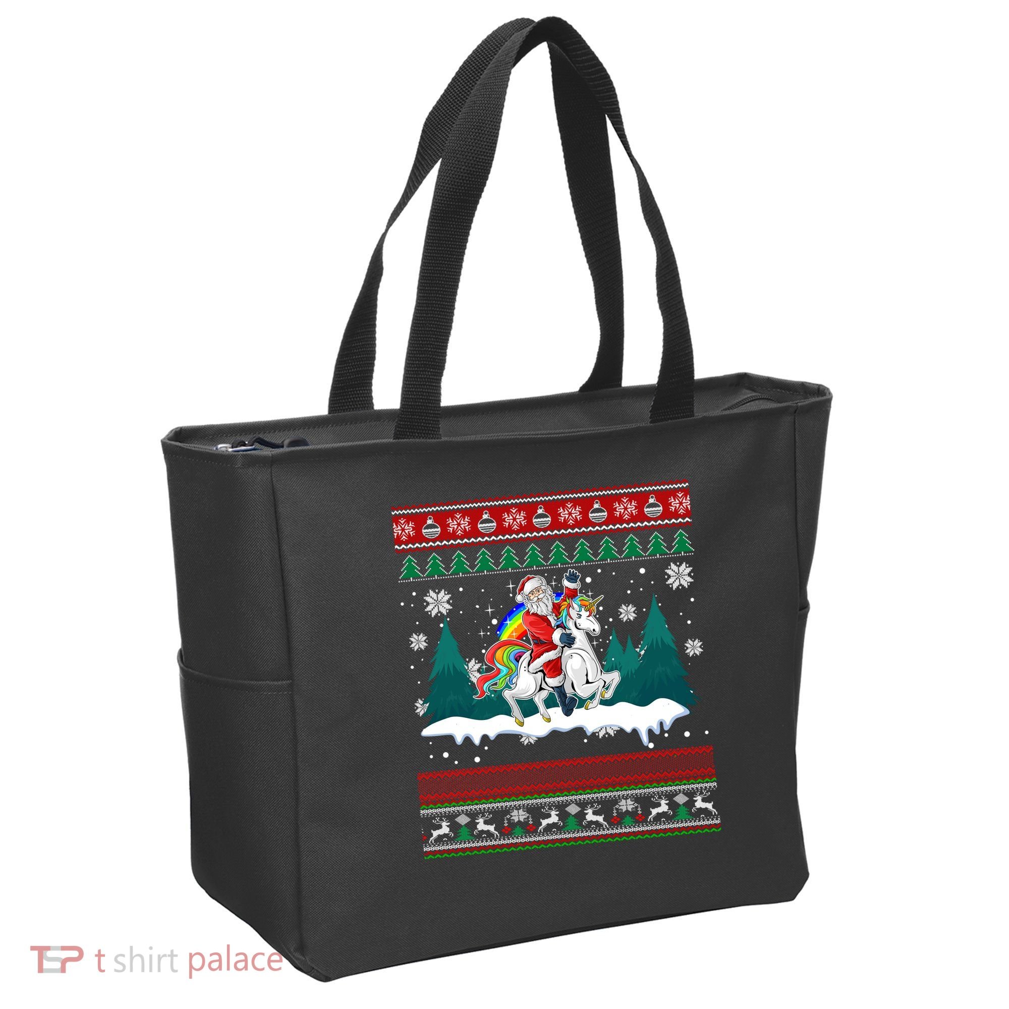 Santa Claus Riding On A Unicorn Ugly Christmas Funny Tote Bag