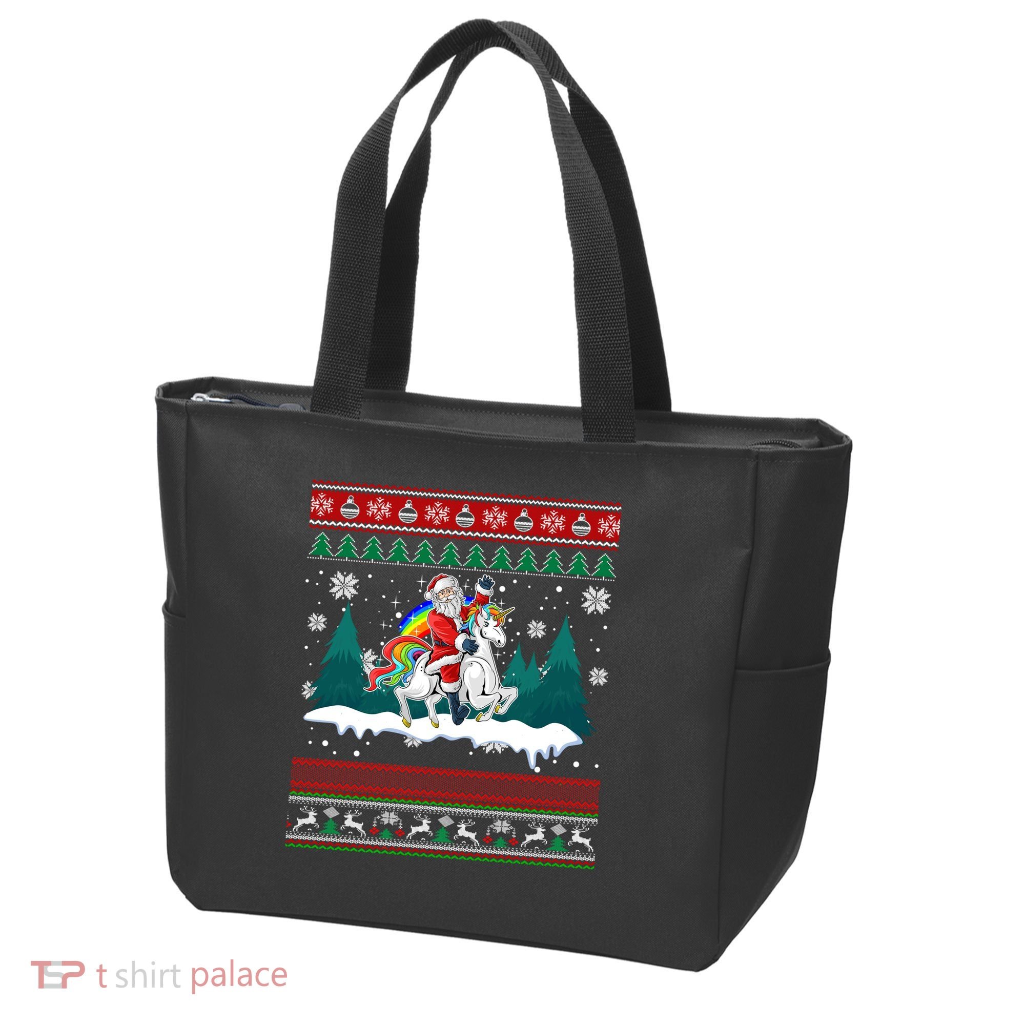 Santa Claus Riding On A Unicorn Ugly Christmas Funny Tote Bag