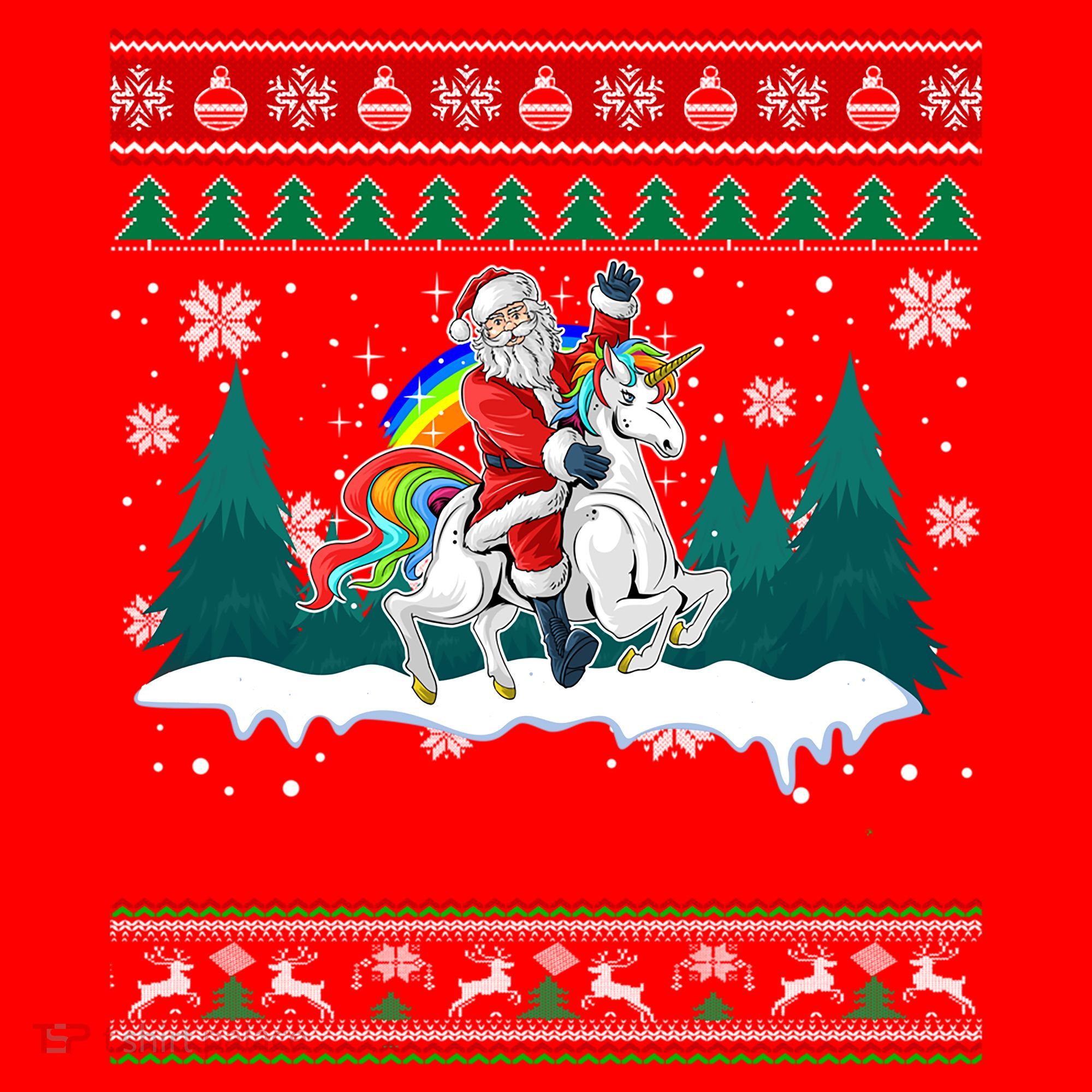 Santa Claus Riding On A Unicorn Ugly Christmas Funny Santa Hat