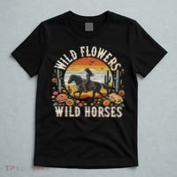 Sunset Cowgirl Riding Horse Wild Flowers Wild Horses T-Shirt thumb 5