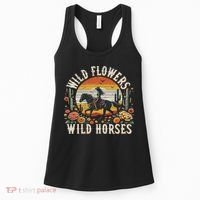 Sunset Cowgirl Riding Horse Wild Flowers Wild Horses Women's Tank Top thumb 0