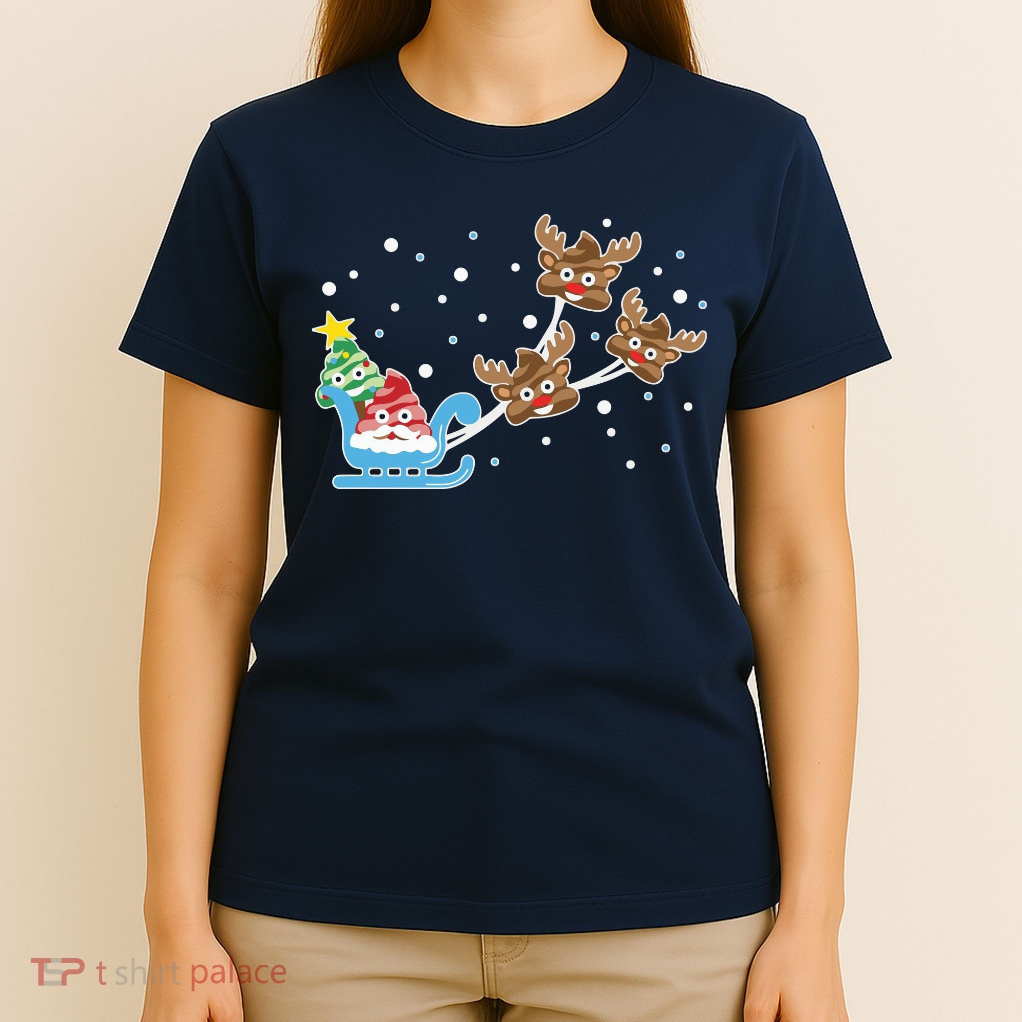 Santa Claus Reindeer Poop Emoticon Christmas Emoji Xmas Gift T-Shirt