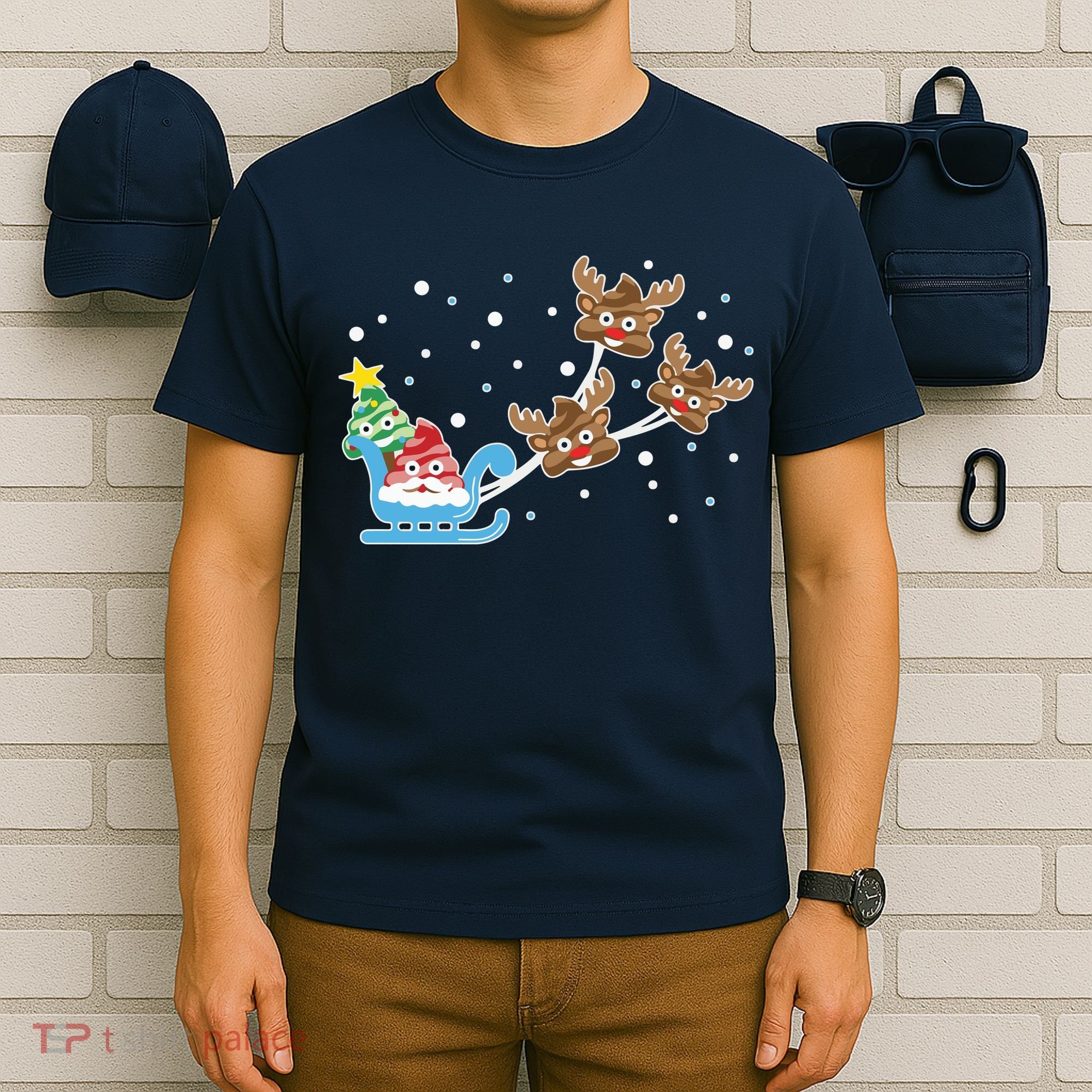Santa Claus Reindeer Poop Emoticon Christmas Emoji Xmas Gift T-Shirt