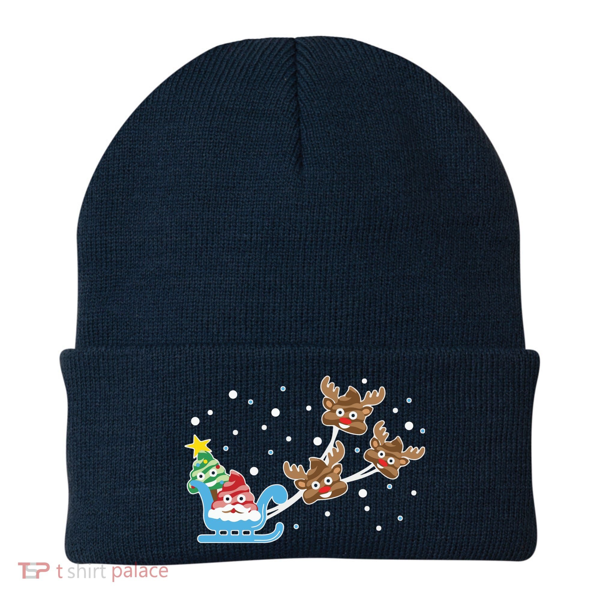 Santa Claus Reindeer Poop Emoticon Christmas Emoji Xmas Gift Beanie