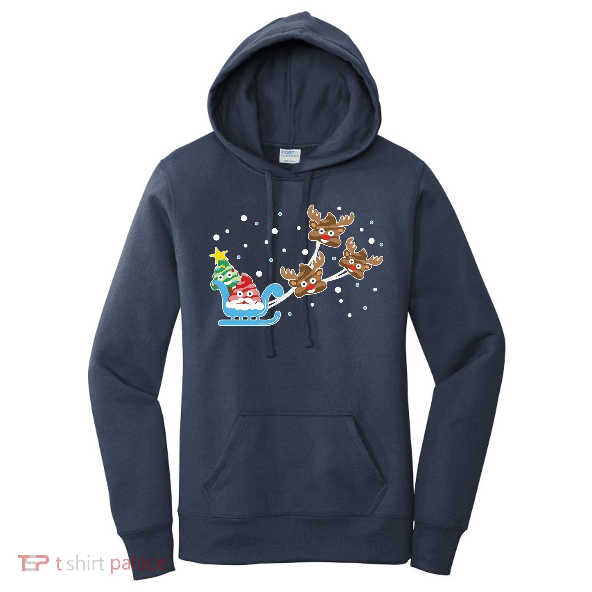 Santa Claus Reindeer Poop Emoticon Christmas Emoji Xmas Gift Women's Hoodie