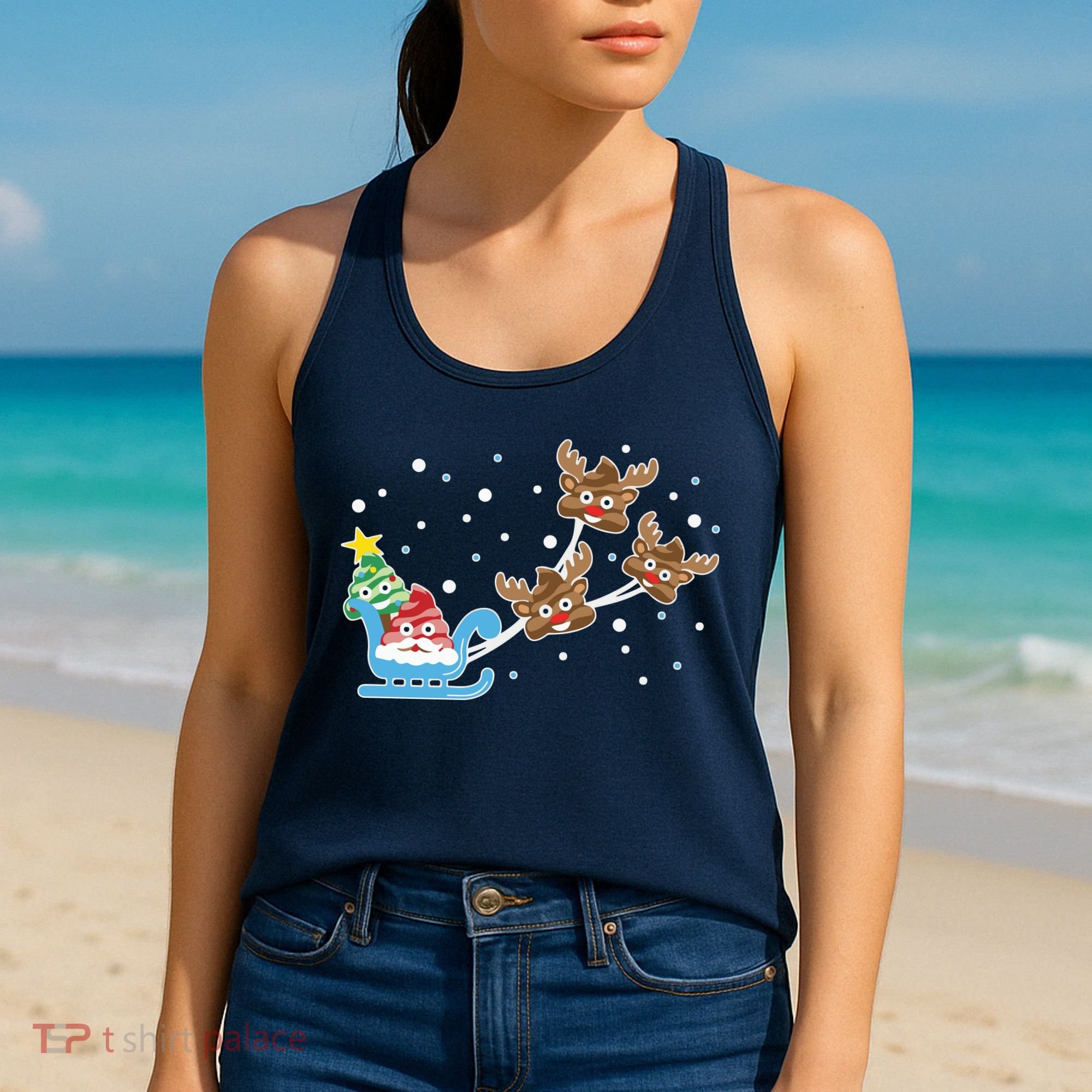 Santa Claus Reindeer Poop Emoticon Christmas Emoji Xmas Gift Women's Tank Top