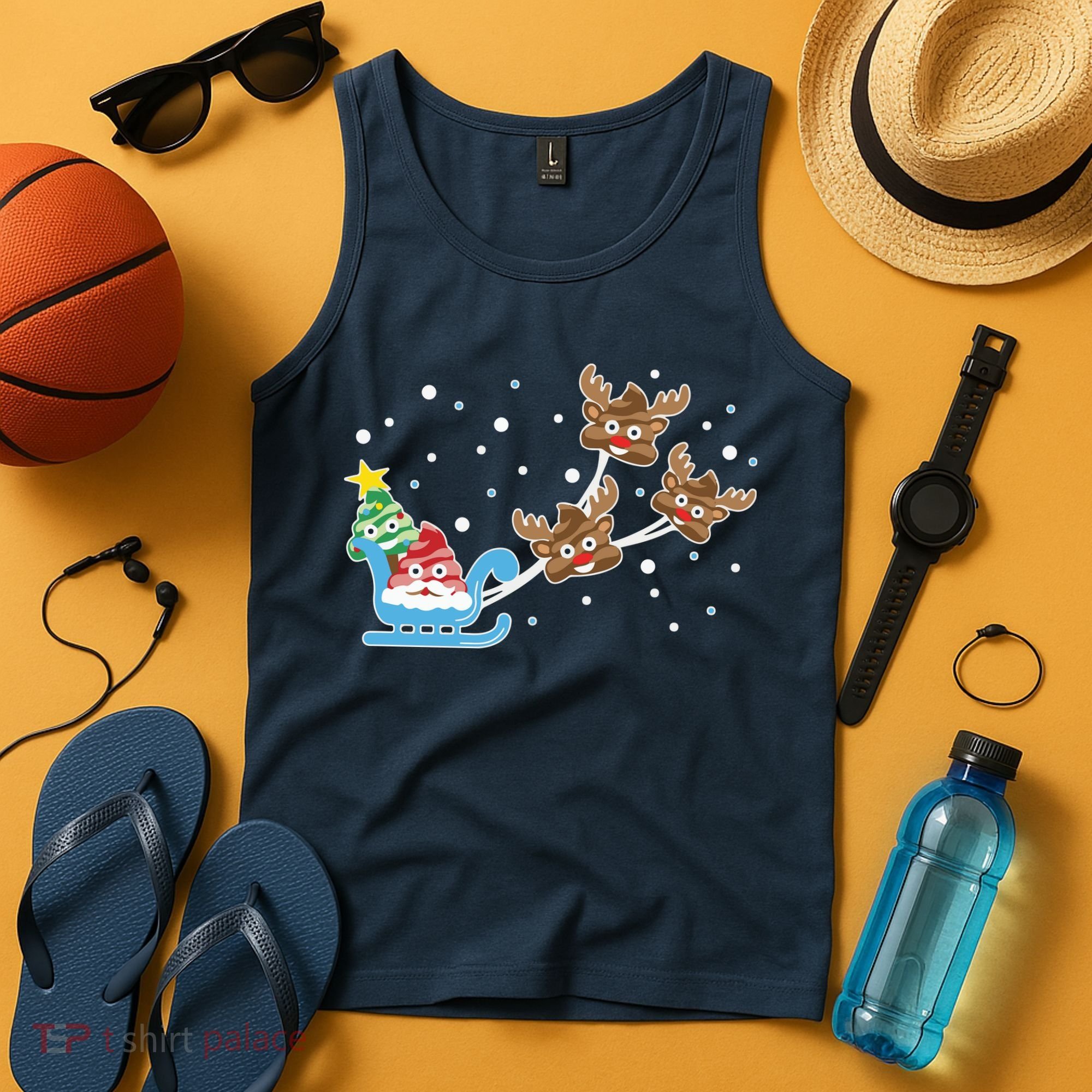 Santa Claus Reindeer Poop Emoticon Christmas Emoji Xmas Gift Tank Top