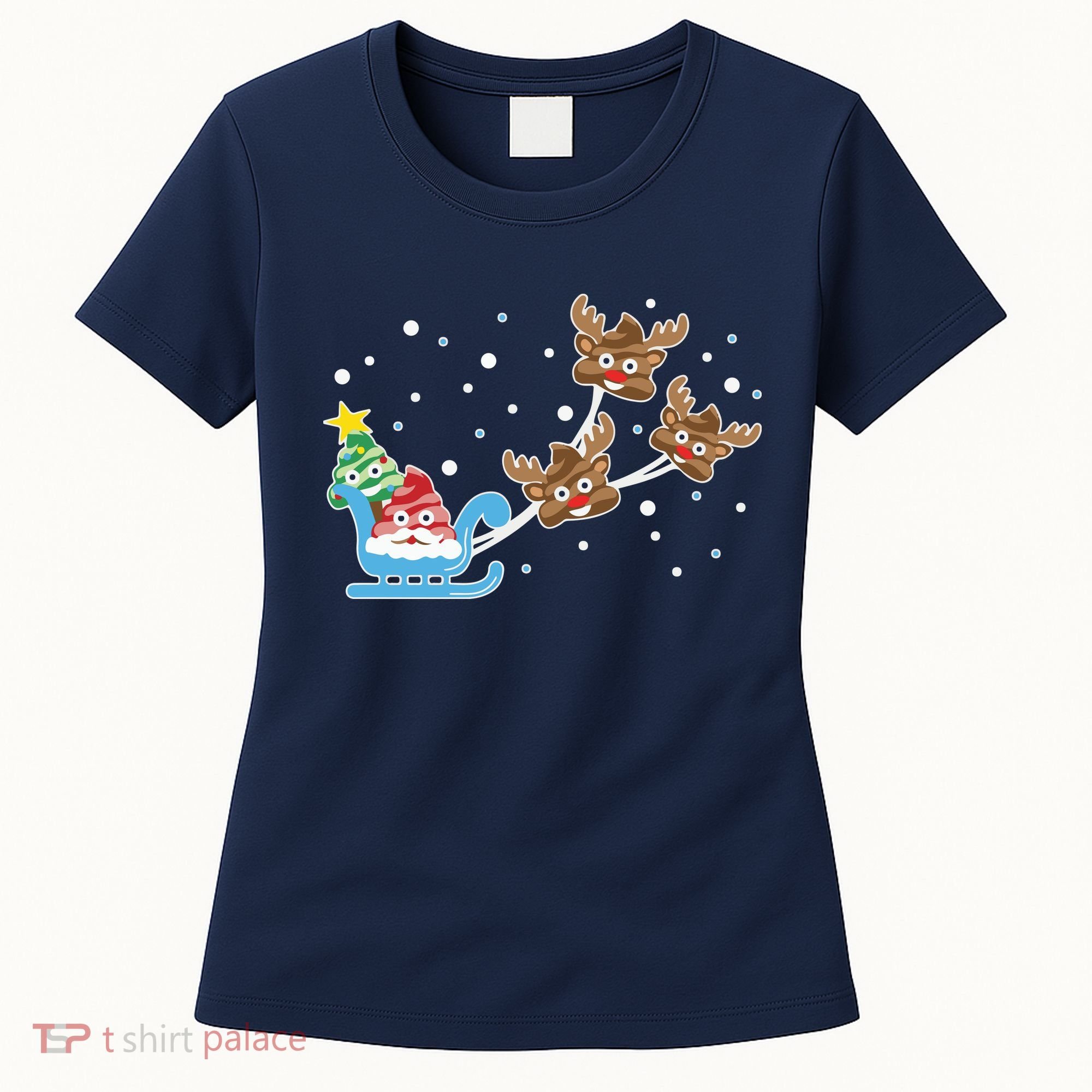 Santa Claus Reindeer Poop Emoticon Christmas Emoji Xmas Gift Women's T-Shirt