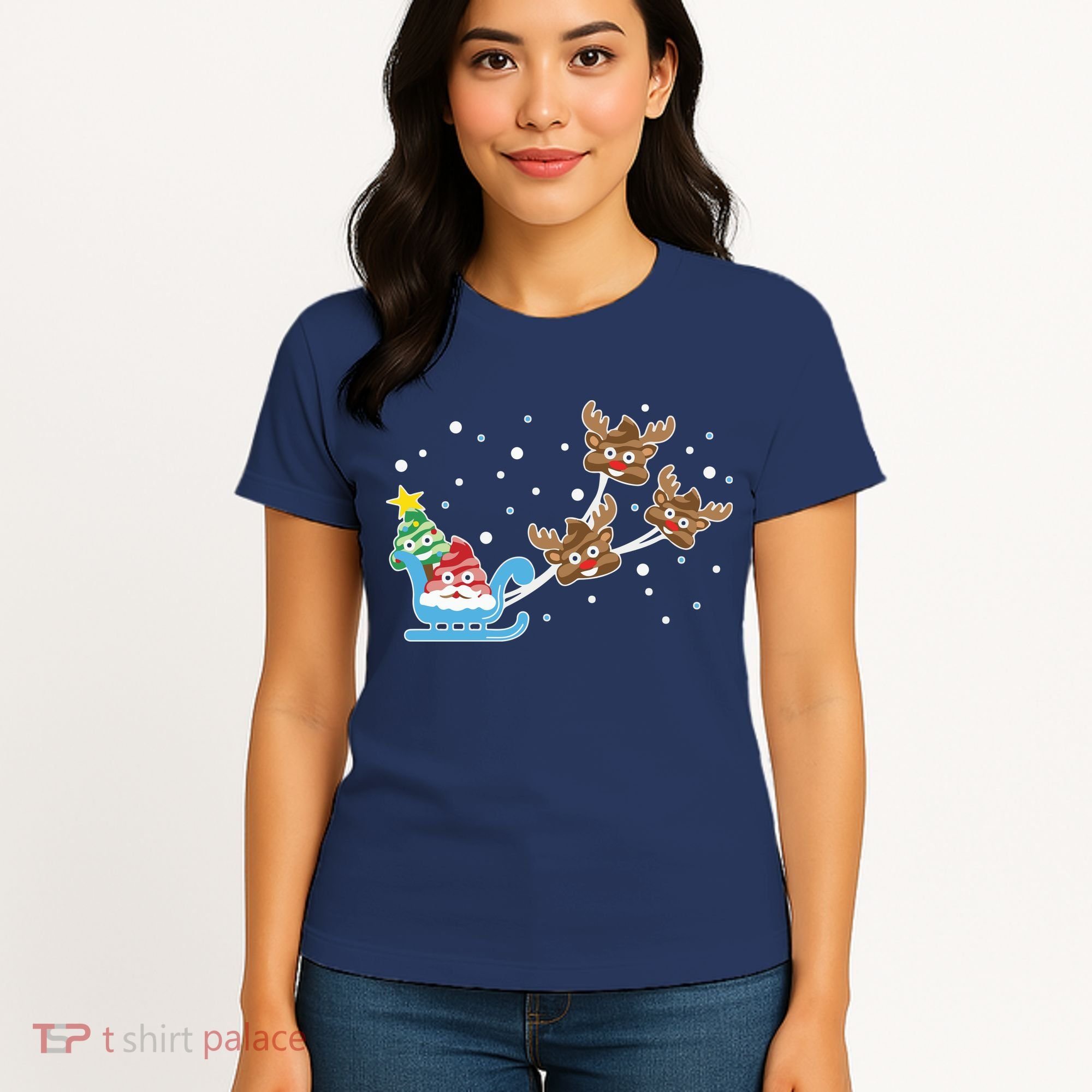 Santa Claus Reindeer Poop Emoticon Christmas Emoji Xmas Gift Women's T-Shirt