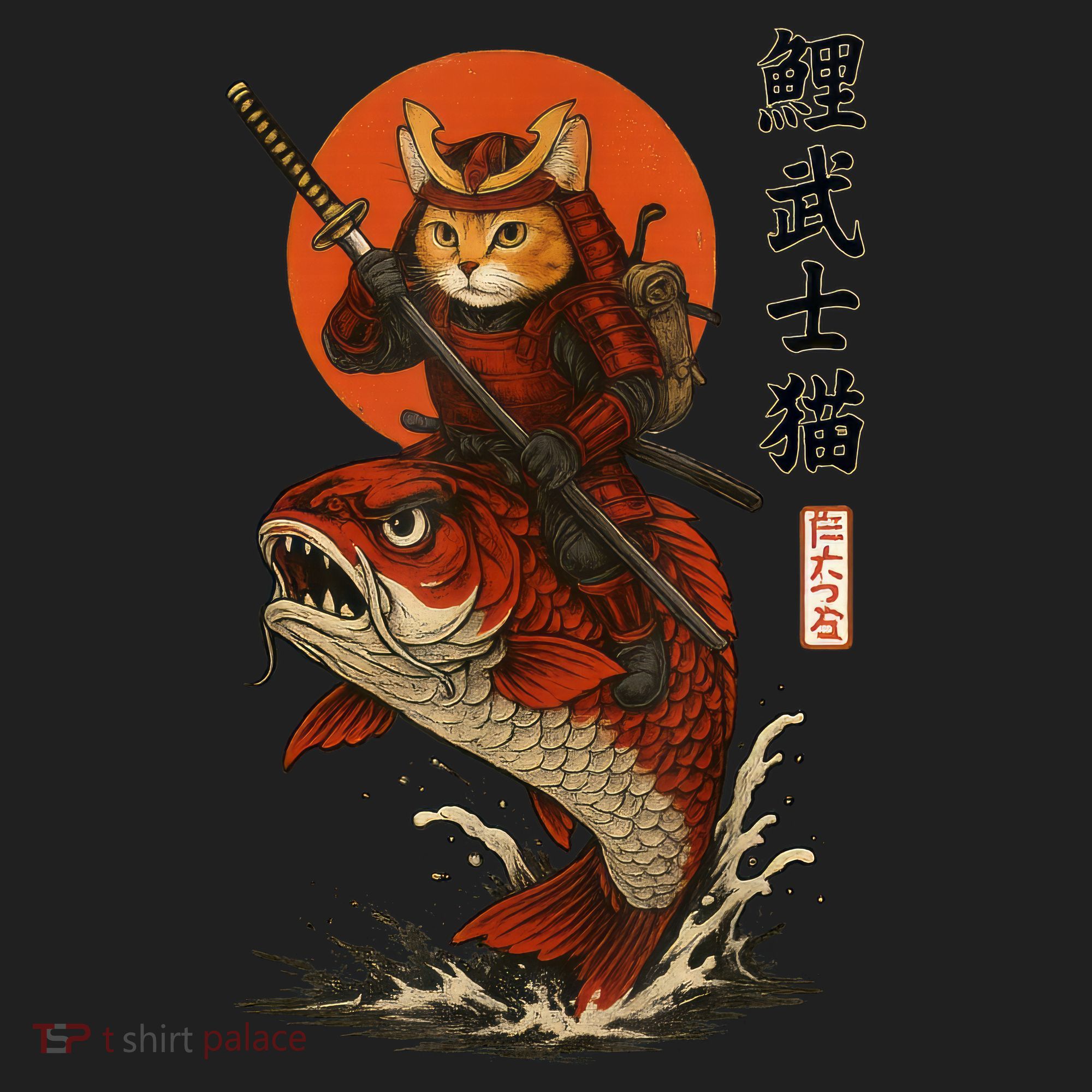 Samurai Cat Riding Koi With Rising Sun  Women's Sweatshirt