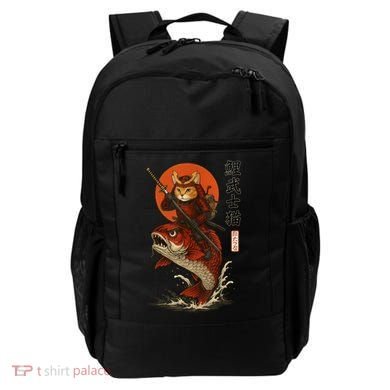 Samurai Cat Riding Koi With Rising Sun  Backpack