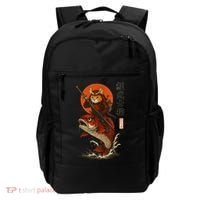 Samurai Cat Riding Koi With Rising Sun  Backpack thumb 0
