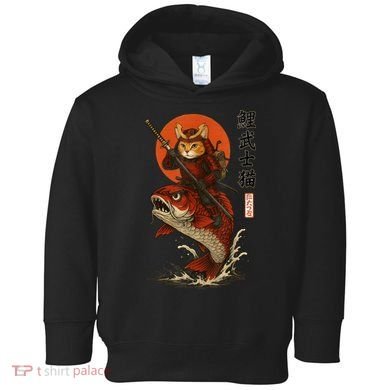 Samurai Cat Riding Koi With Rising Sun  Toddler Hoodie