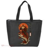 Samurai Cat Riding Koi With Rising Sun  Tote Bag thumb 0