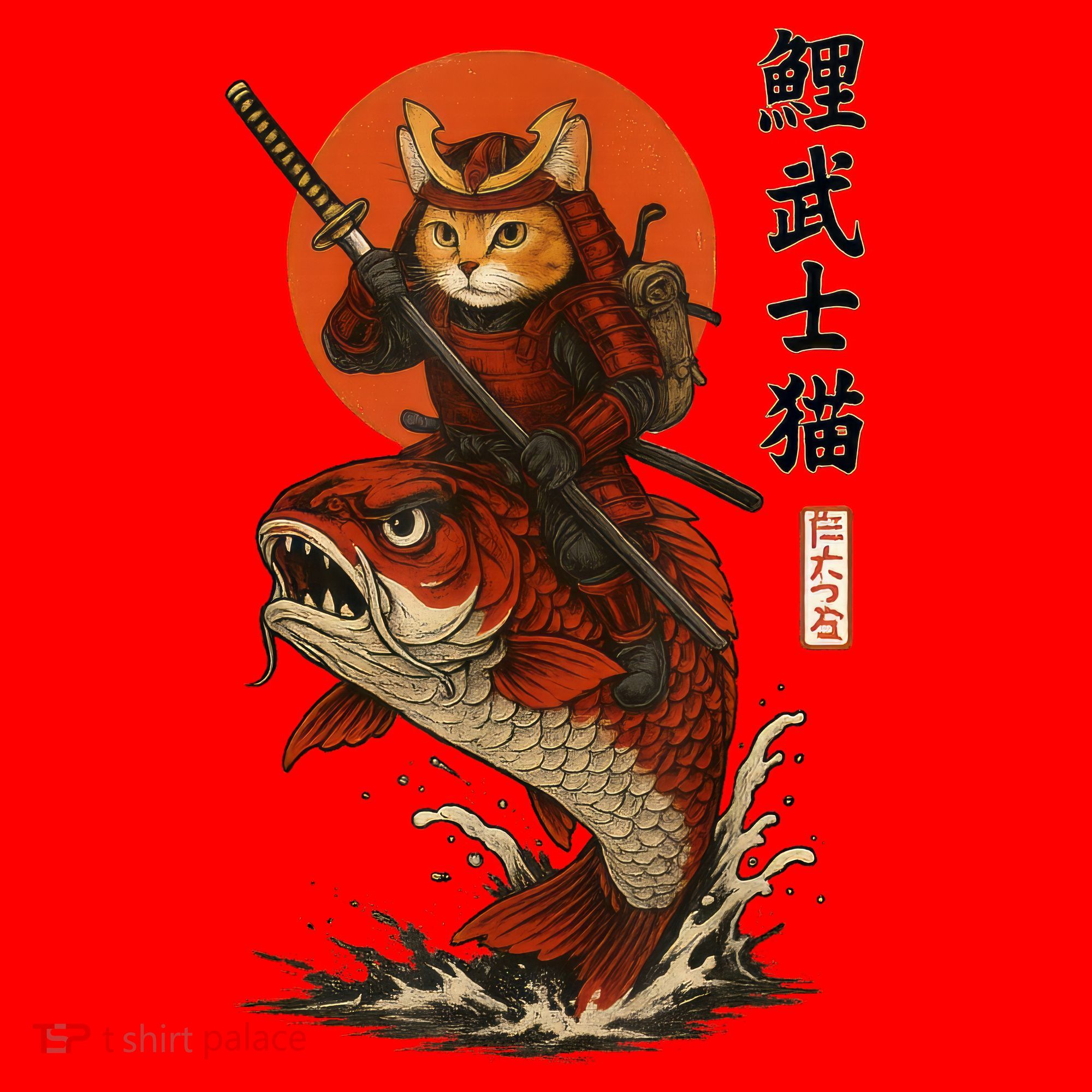 Samurai Cat Riding Koi With Rising Sun  Santa Hat