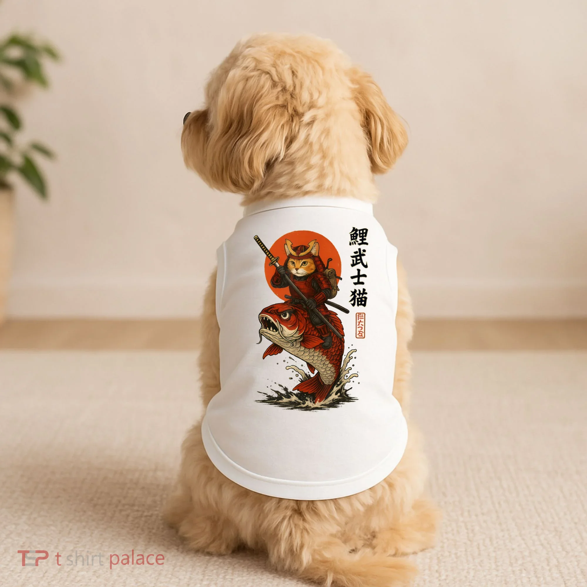 Samurai Cat Riding Koi With Rising Sun  Doggie Tank
