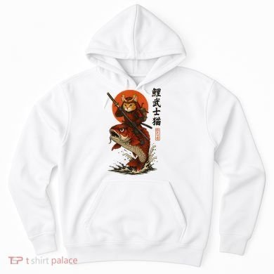 Samurai Cat Riding Koi With Rising Sun  Hoodie