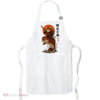 Samurai Cat Riding Koi With Rising Sun  Apron