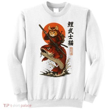 Samurai Cat Riding Koi With Rising Sun  Sweatshirt