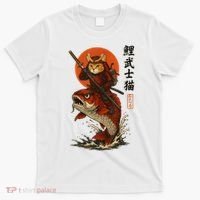Samurai Cat Riding Koi With Rising Sun  T-Shirt thumb 0