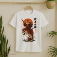 Samurai Cat Riding Koi With Rising Sun  T-Shirt thumb 2