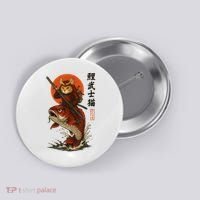 Samurai Cat Riding Koi With Rising Sun  Button thumb 0