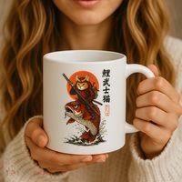 Samurai Cat Riding Koi With Rising Sun  Coffee Mug thumb 3