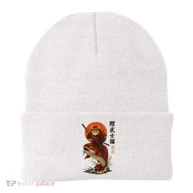 Samurai Cat Riding Koi With Rising Sun  Beanie