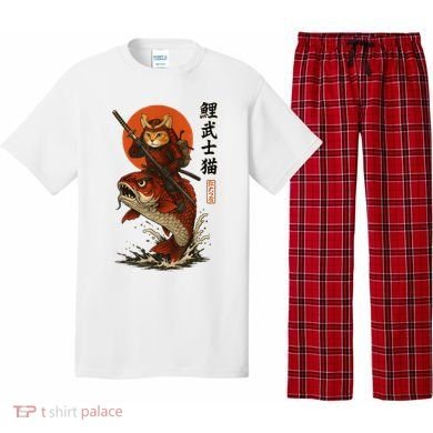 Samurai Cat Riding Koi With Rising Sun  Pajama Set