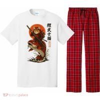 Samurai Cat Riding Koi With Rising Sun  Pajama Set thumb 0