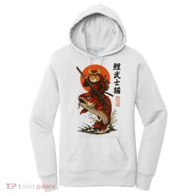 Samurai Cat Riding Koi With Rising Sun  Women's Hoodie